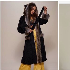 SpiritHoods Black Coat with Brown Faux-Fur Trim